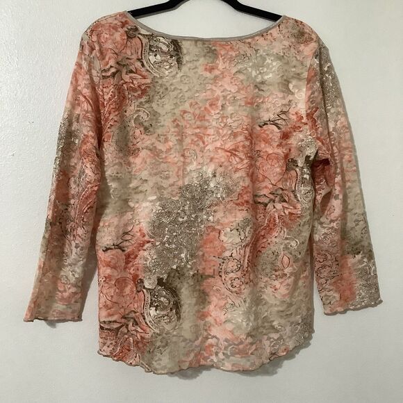 Vintage Y2K Pink Tan Lace Corset Style Regency Fairycore Fairy Boho Blouse XL - Picture 4 of 8